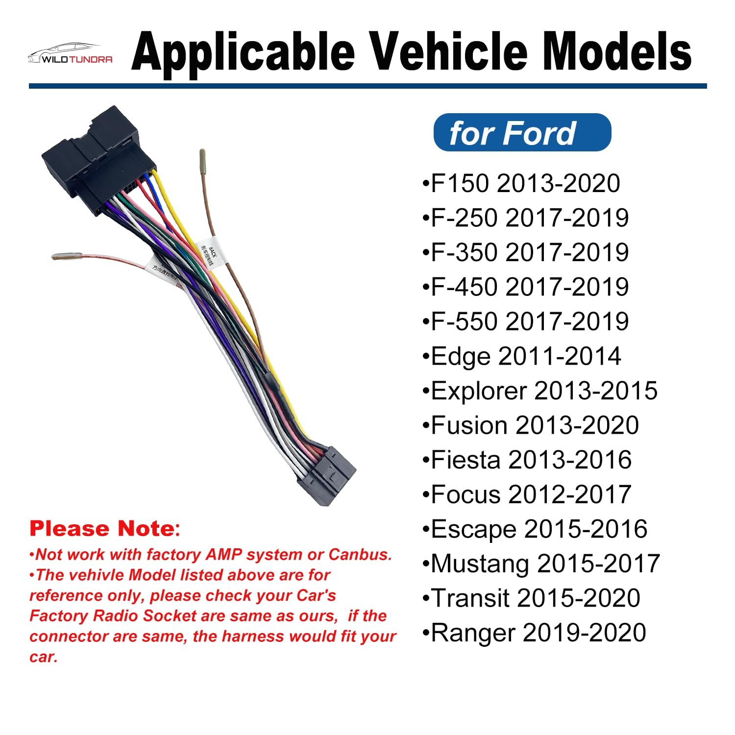 16Pin ISO Aftermarket Radio Harness Adapter for Ford 2011-2020 with Radio Ant