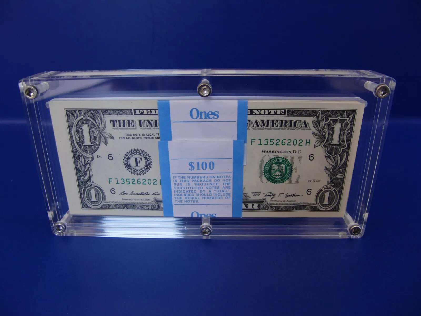 pack 100 Bank Note Acrylic Holder ONLY BEP Currency Display Case Frame Holder