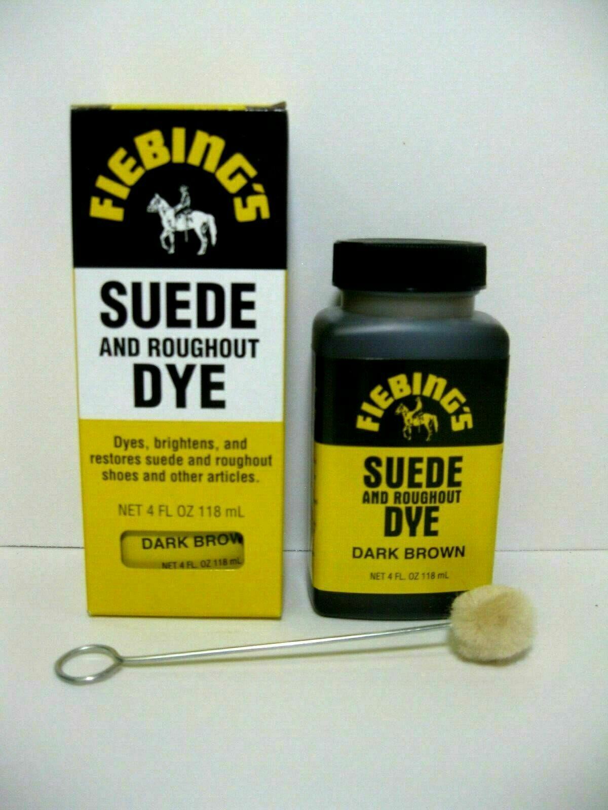 FIEBINGS DARK BROWN Suede Dye 4 oz. with Applicator for Shoes Boots Bags NEW