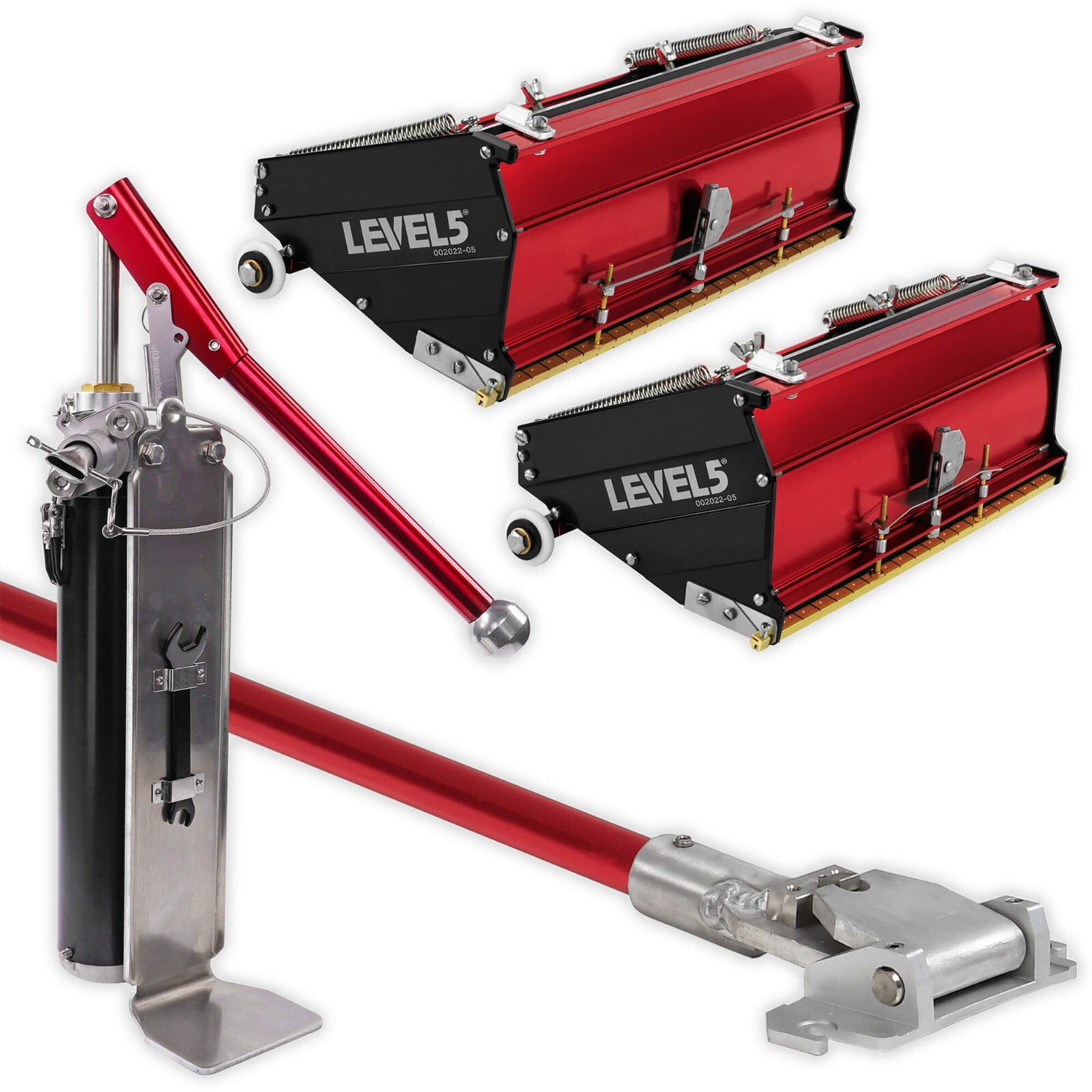 LEVEL5 Drywall Tools Set 10" + 12" MEGA Flat Boxes w/ 42" Handle, Pump | 4-628