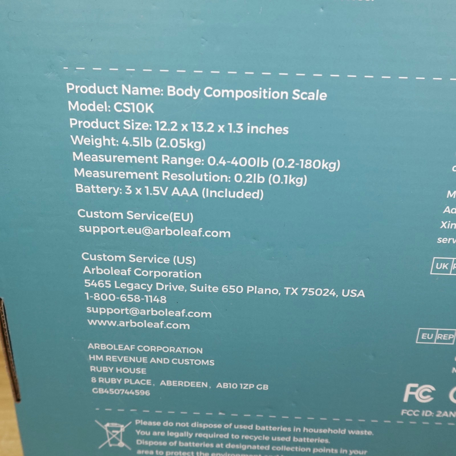 Arboleaf CS10K Eight Electrode Body Composition Smart Digital Scale Black OB