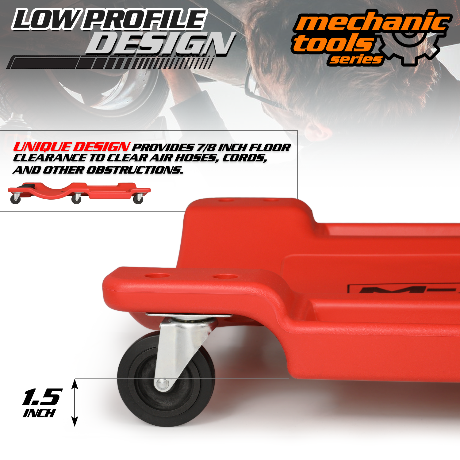 36" Red Rolling Low Profile Creeper Automotive Garage Repair w/Papped Head Rest