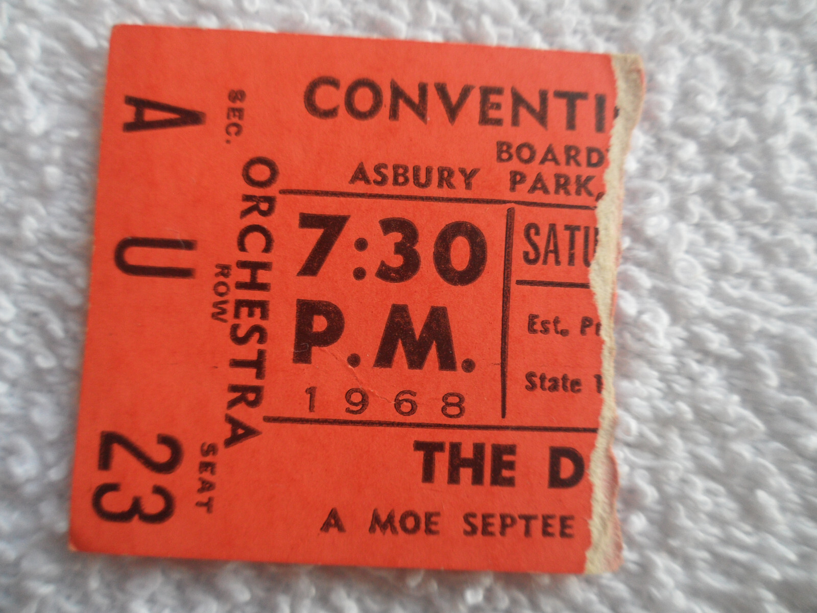 THE DOORS Original__1968__CONCERT TICKET STUB__Asbury Park__NM-