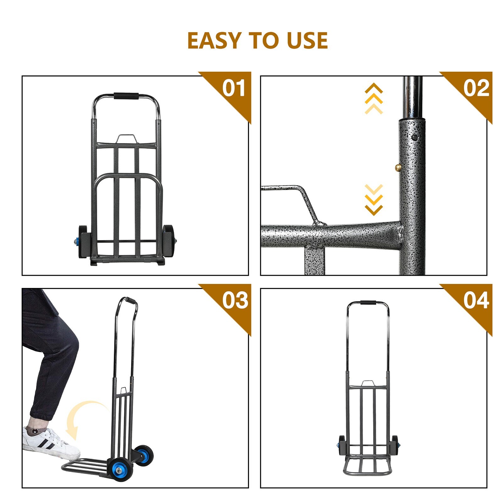VILOBOS Heavy Duty Hand Truck Dolly Folding Moving Travel Cart Adjustable Handle