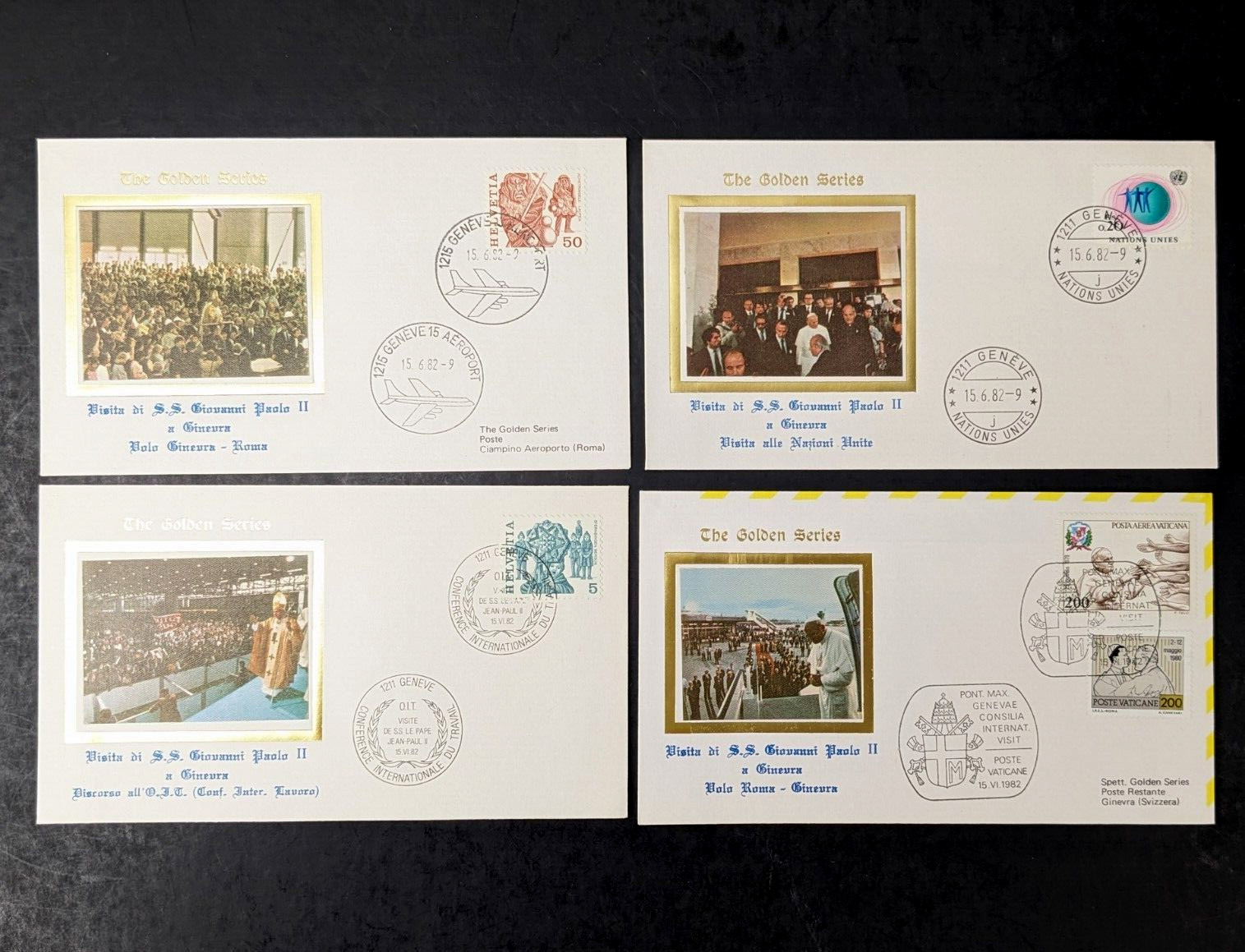 Pope John Paul II, The Golden Series Trip to Geneva, 4 Covers Plus Stamps 1982