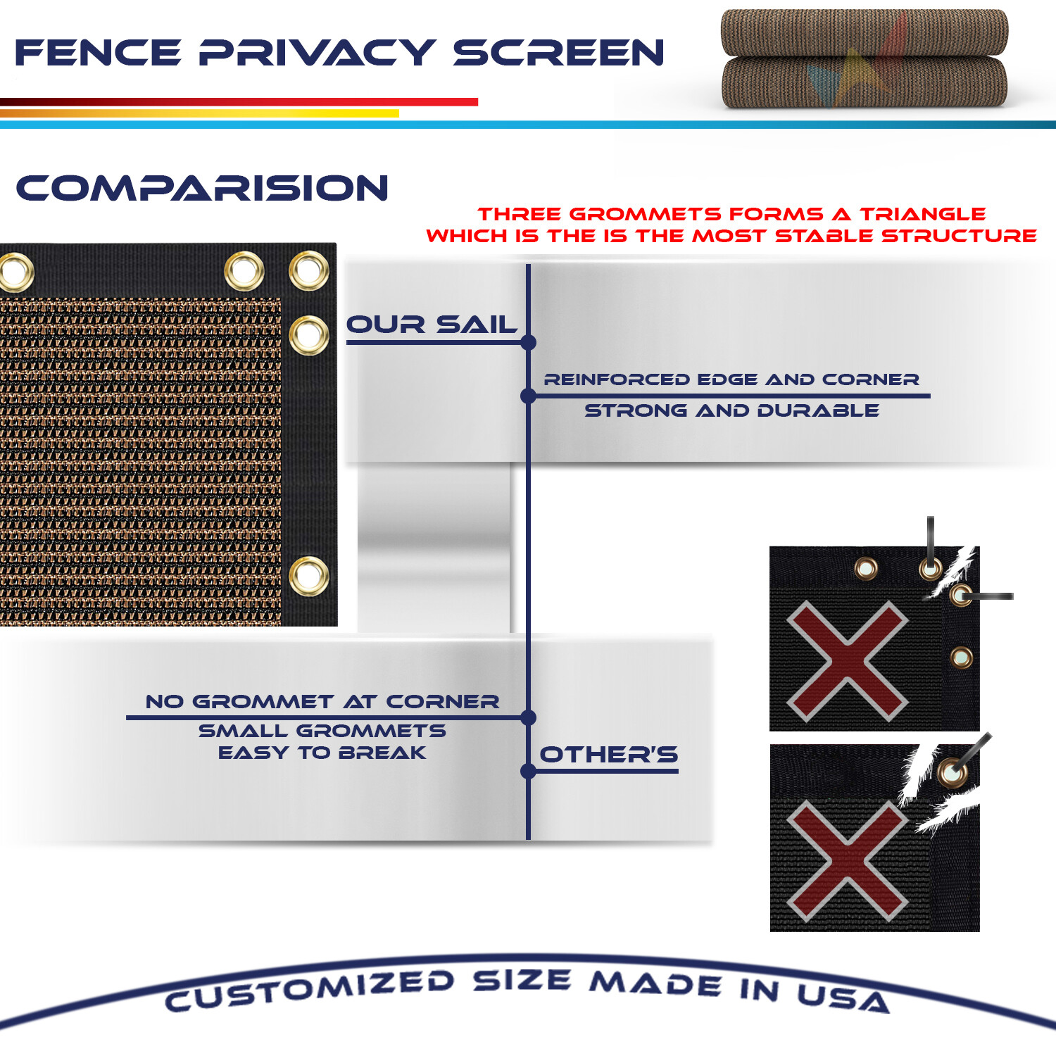 Fence Privacy Screen Cover Mesh Garden Yard 4' 5' 6' 8' Black Green Beige Brown