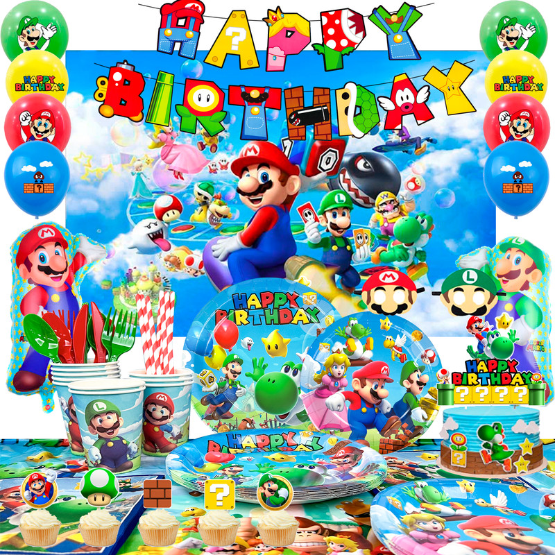 Super Mario Party Decoration Mario Birthday Supplies Luigi Game Balloons Plates