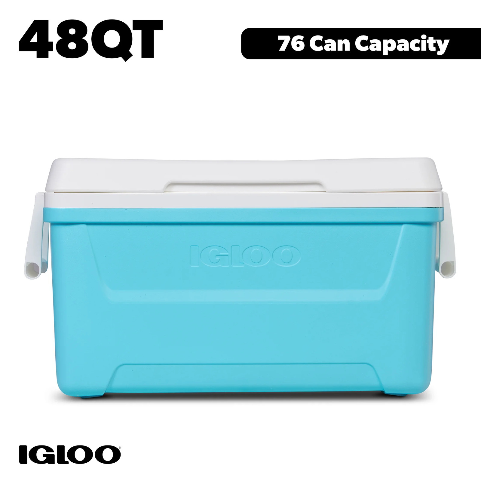 48 QT Laguna Hard-Sided Ice Chest Cooler, Aqua Blue and White