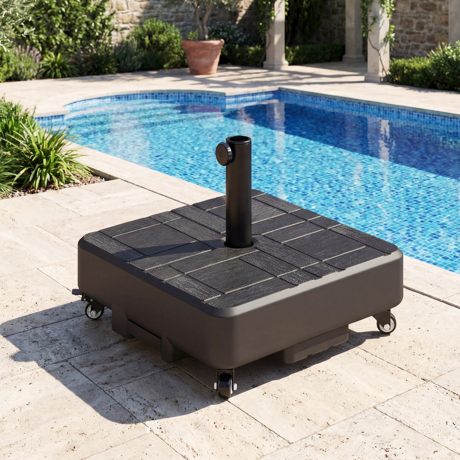 Patio Umbrella Base with Wheels, Heavy Duty Outdoor Umbrella Stand Holder