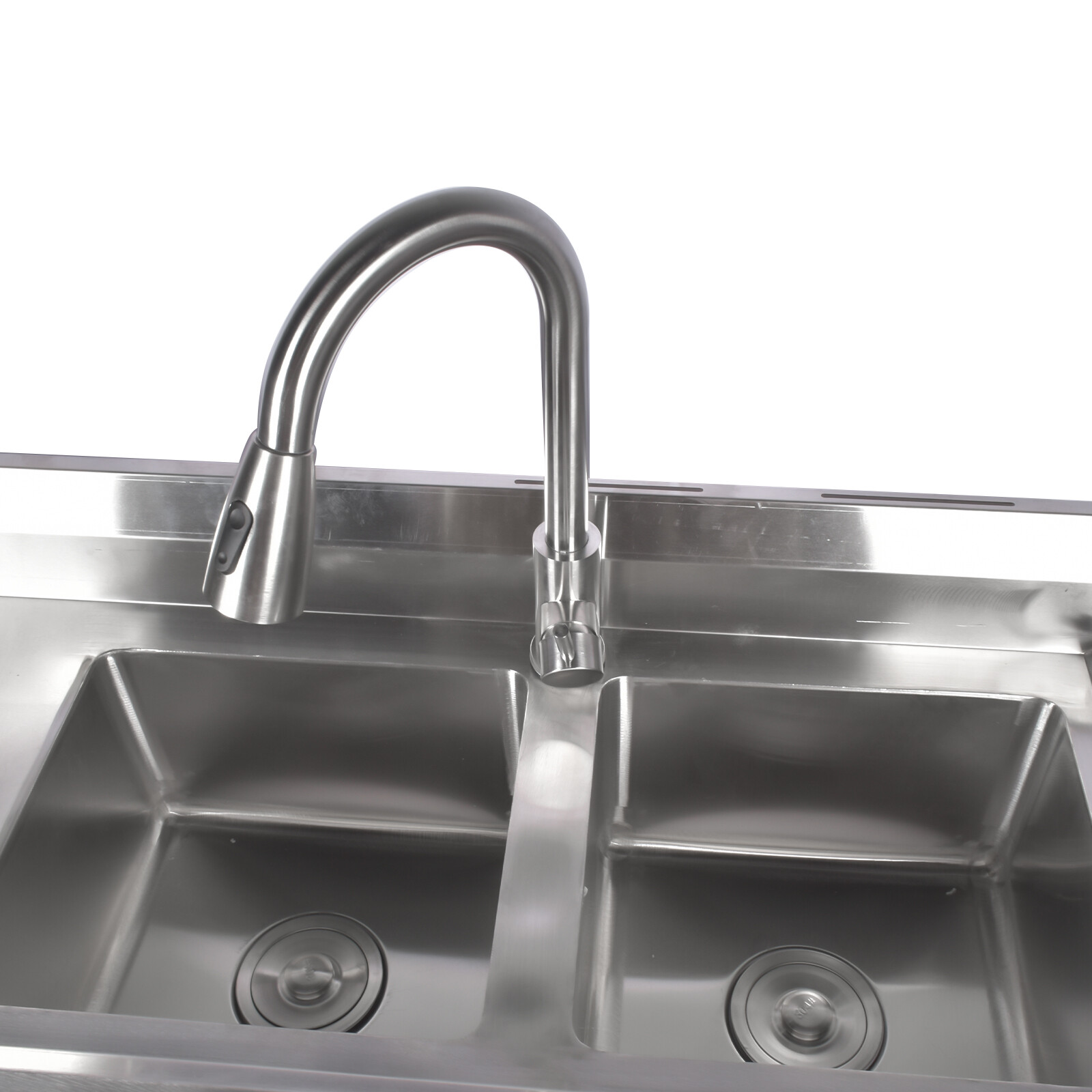 47.2" Stainless Steel Double Bowl Utility Sink with Pull-Out Faucet & Drainboard