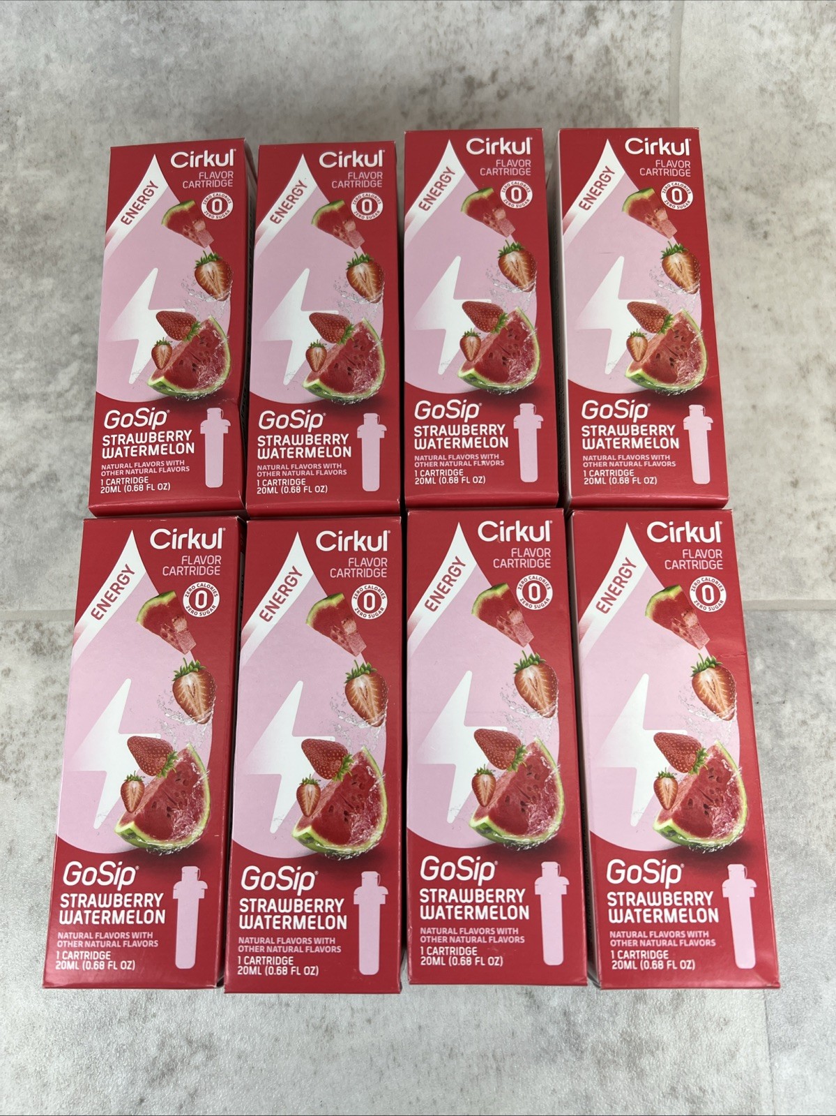 8 Pack! Cirkul Energy Cartridge GoSip Strawberry Watermelon-Caffeine 08/2025