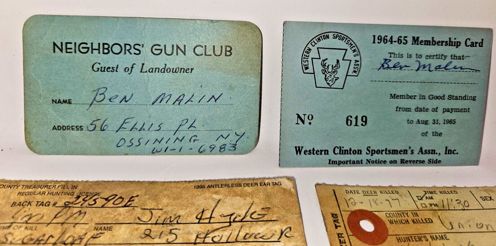PENNSYLVANIA Deer Hunting 1977 1995 State Resident Gun club pass Misc papers