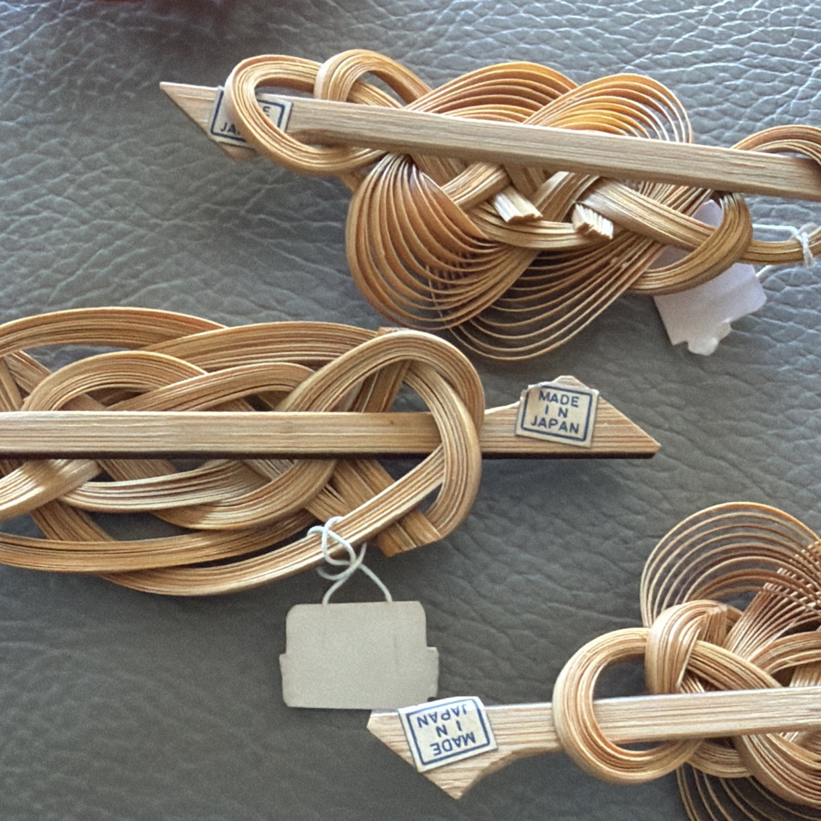 Vintage Lot of 7 Alabaster Originals Wood Bamboo Hair Berets Old Stock Japan