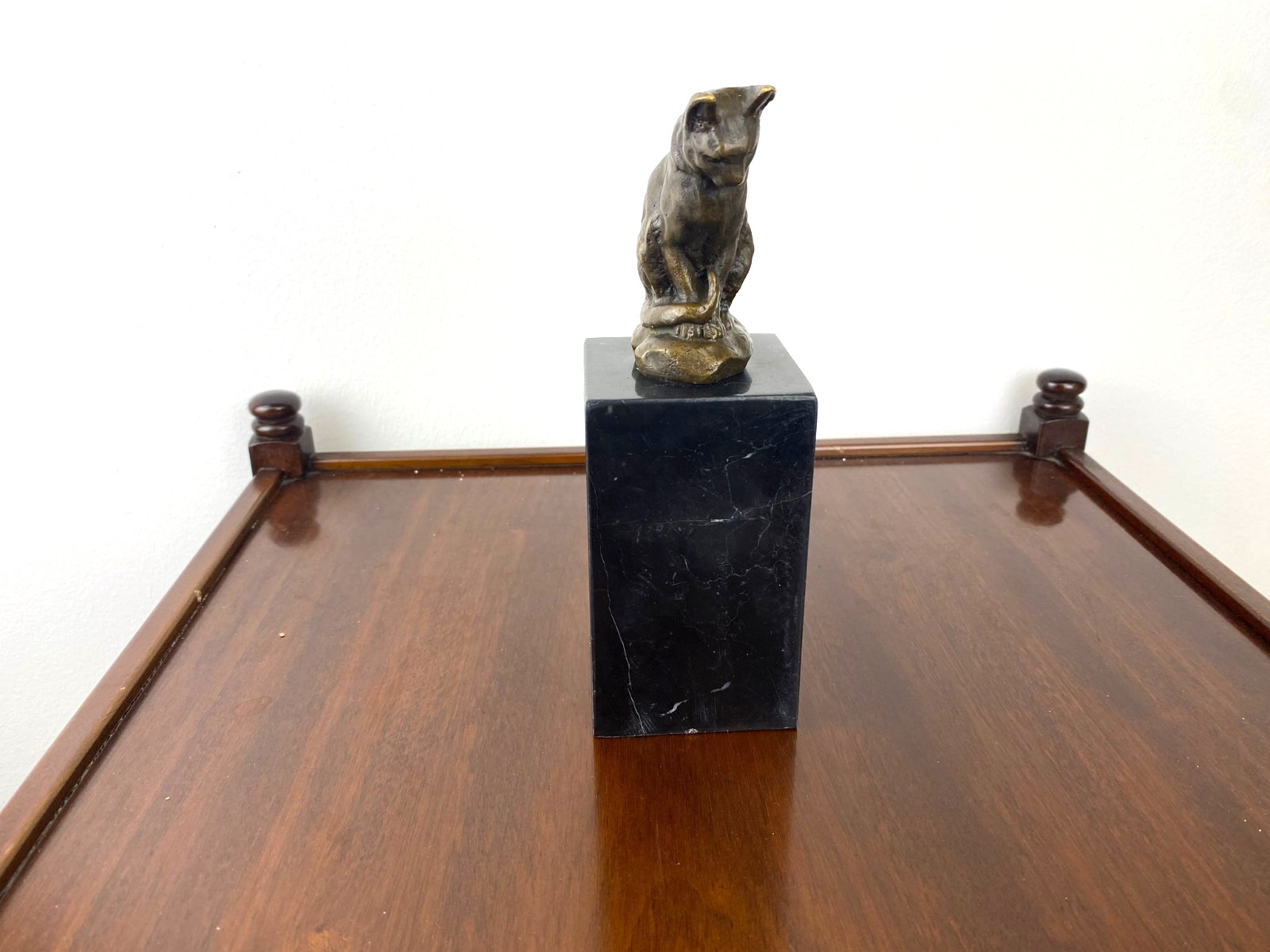 Bronze Sculpture Cat Art Deco on Black Marble Base after Milo