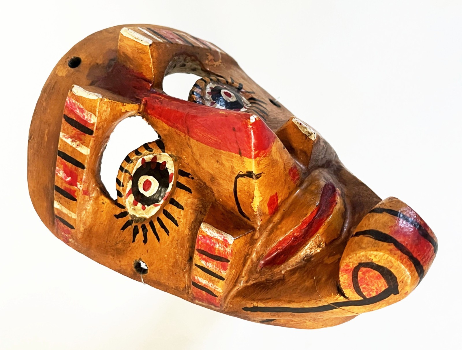 VTG MEXICAN GUERRERO FOLK ART HAND CARVED WOOD MORO CHINO CULTURAL DANCE MASK