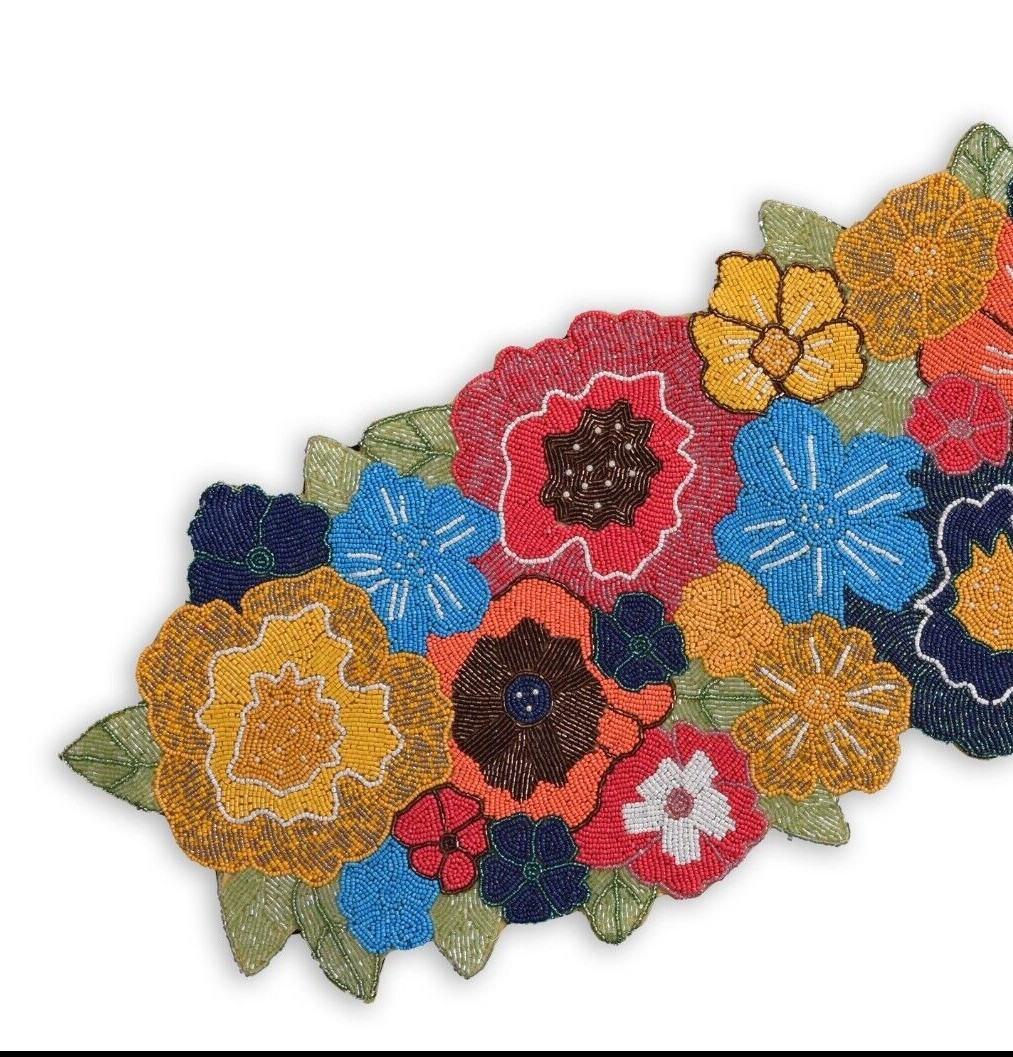 Floral Beaded Table Runner, Multicolor Table Runner, Spring Tableware 13X36 Inch