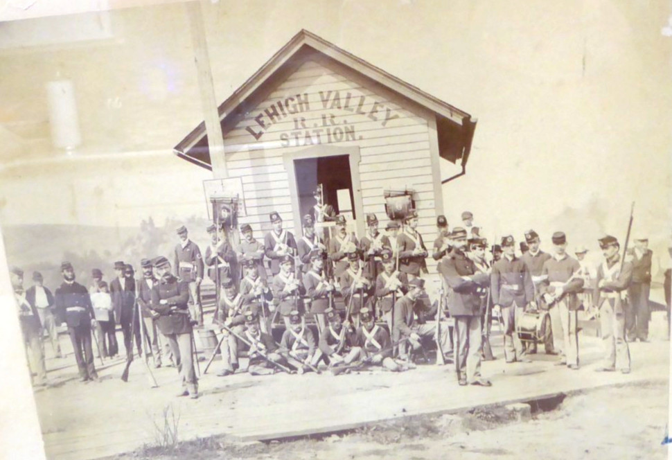 1872 Lehigh Valley Railroad Station Indian Wars Soldiers 11 x 8 1/2" Photo