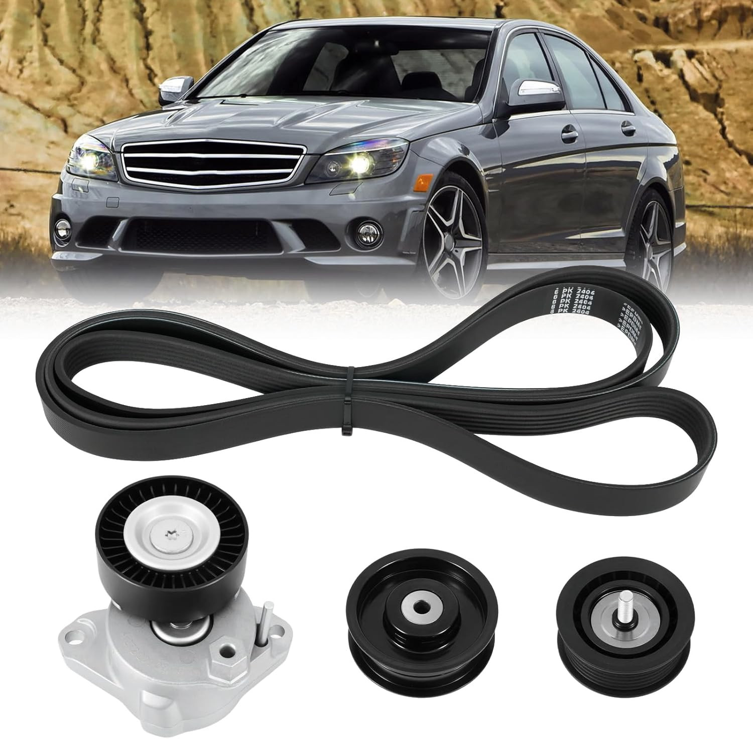 Engine Drive Belt Tensioner Idler Pulley V-Ribbed Serpentine Belt Kit Compatible