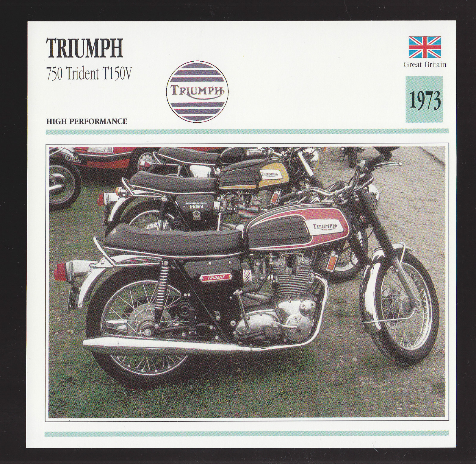 1973 Triumph 750cc Trident T150V (740cc) Motorcycle Photo Spec Sheet Info Card