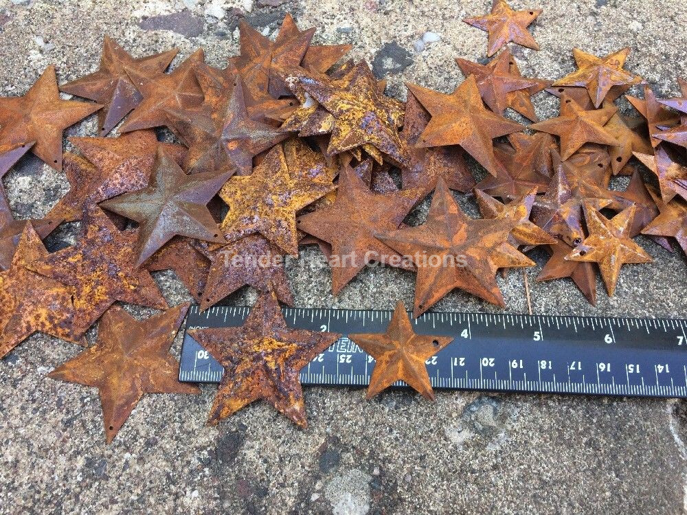 Set 20 Rusty Stars 10- 2.25" & 10- 1.5" Country Metal Barn Star Craft Supplies *