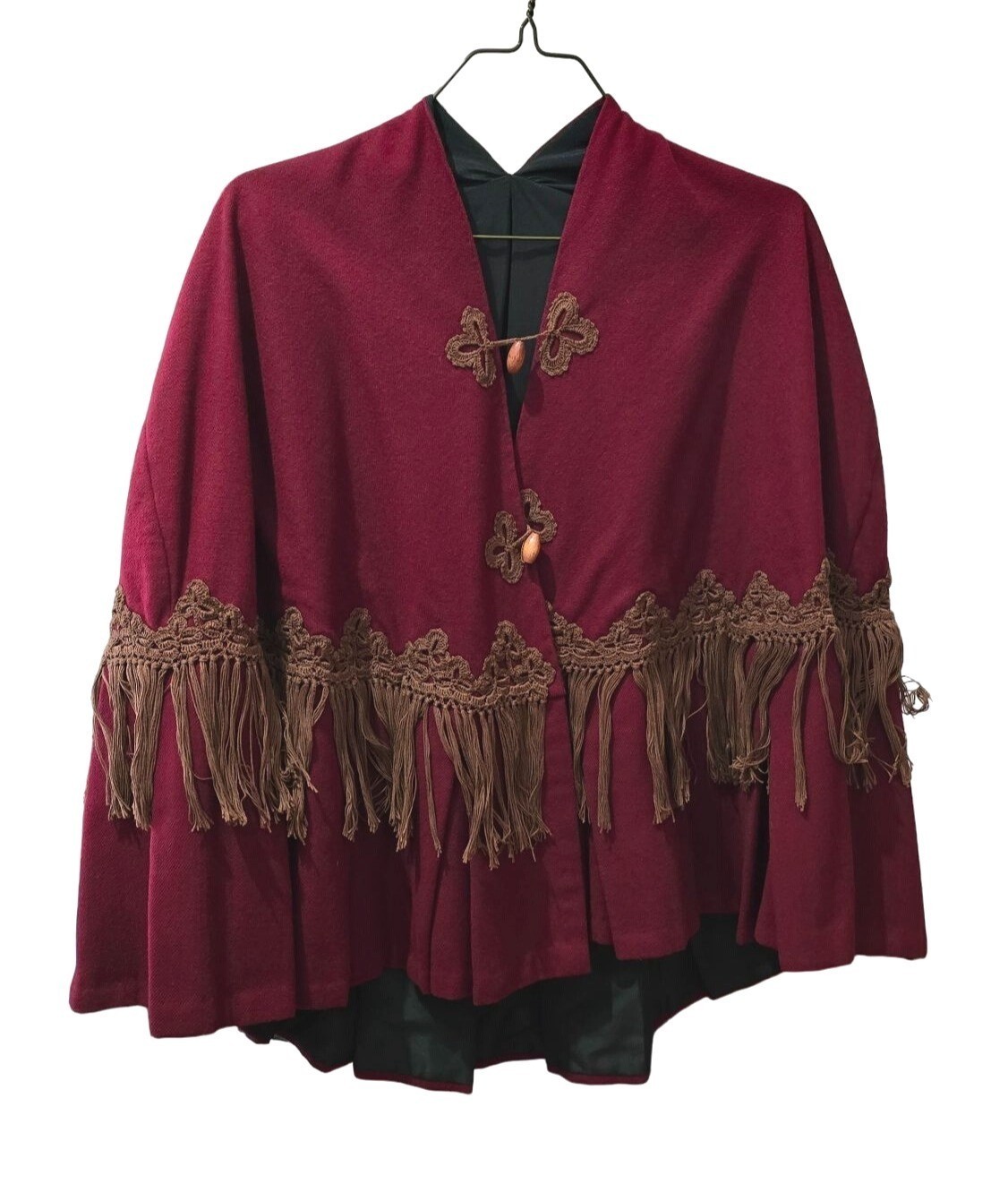 Victorian Burgundy Wool Capelet Fringe Cloak Steampunk Civil War Reenactment