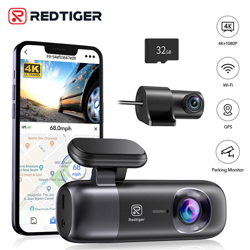 REDTIGER Dash Cam 4K Front and Rear Dash Camera WiFi GPS with Free 32GB SD Card