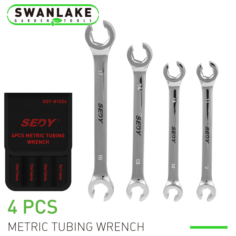 4PC Flare Nut Wrench Fully Polished Metric MM Brake Line Wrenches with Pouch