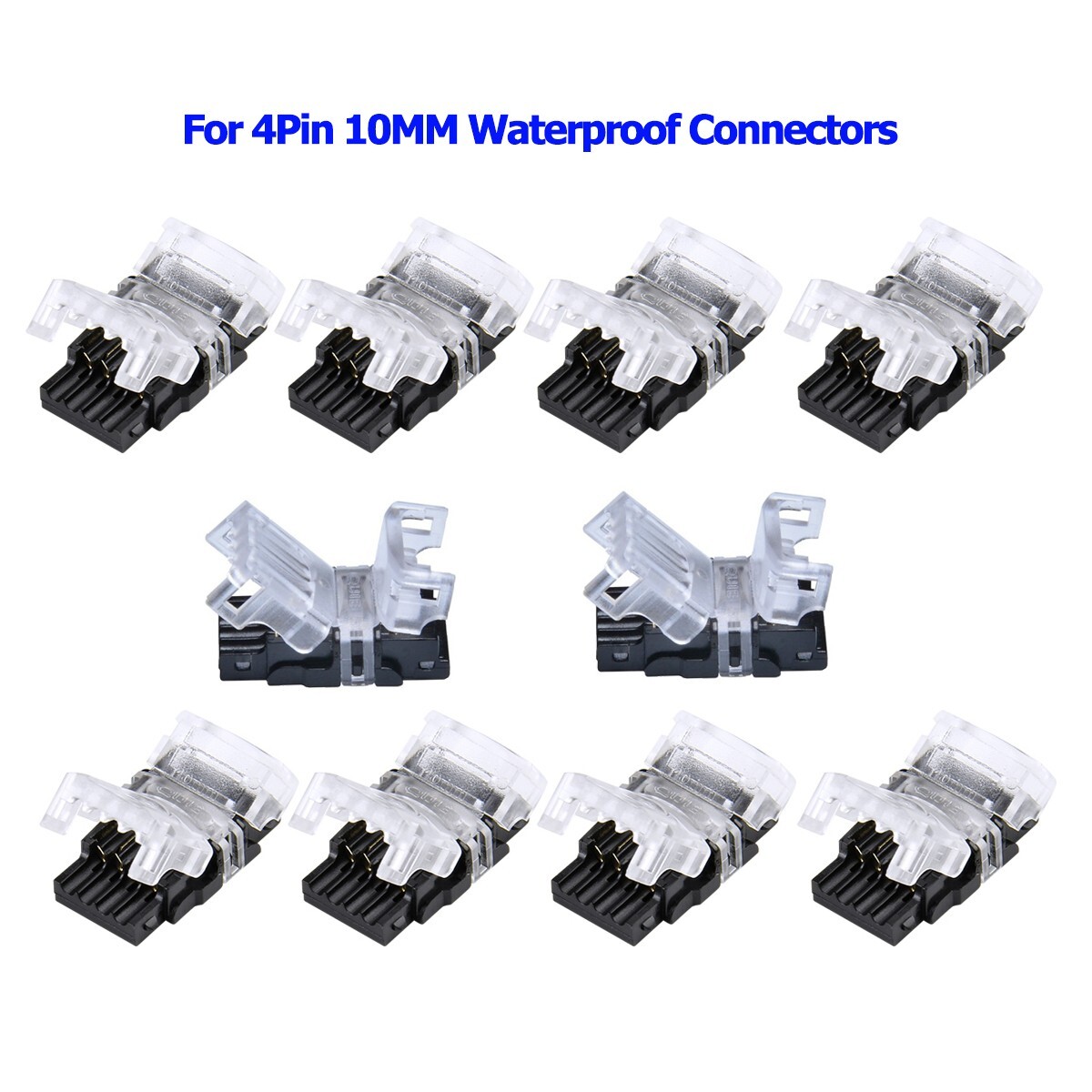 10 Pack 4 Pin LED Connector for RGB Waterproof Strip Light Strip to Wire 10mm
