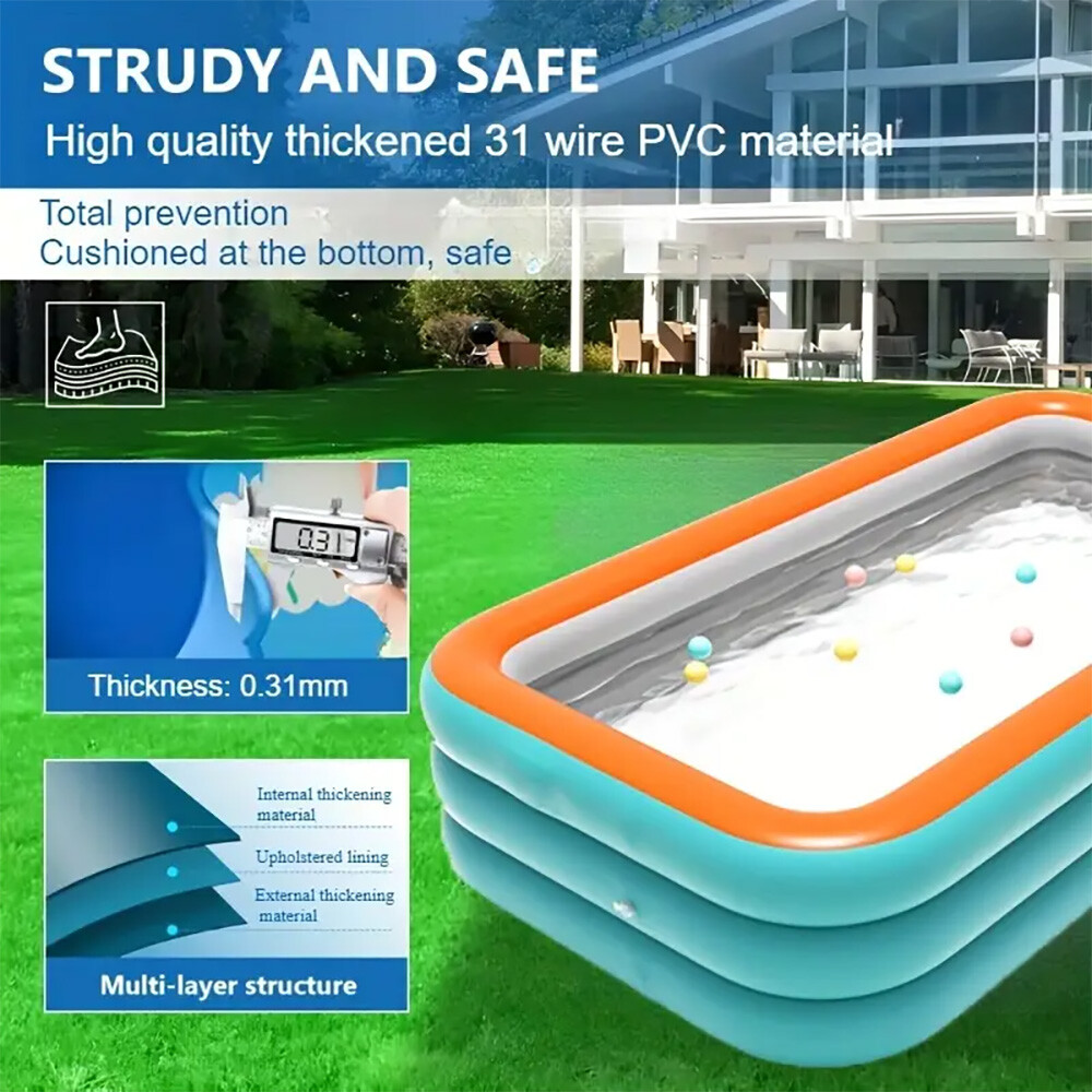 3-Layer Large Family Inflatable Swimming Pool Durable PVC Indoor/Outdoor Use NEW