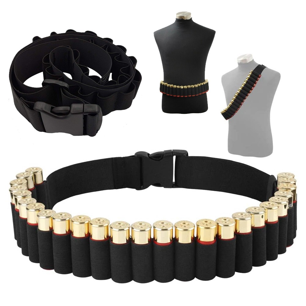 25 Round Shotgun Sling Bandolier Ammo Waist Belt with Shell Holder for 12GA 20GA
