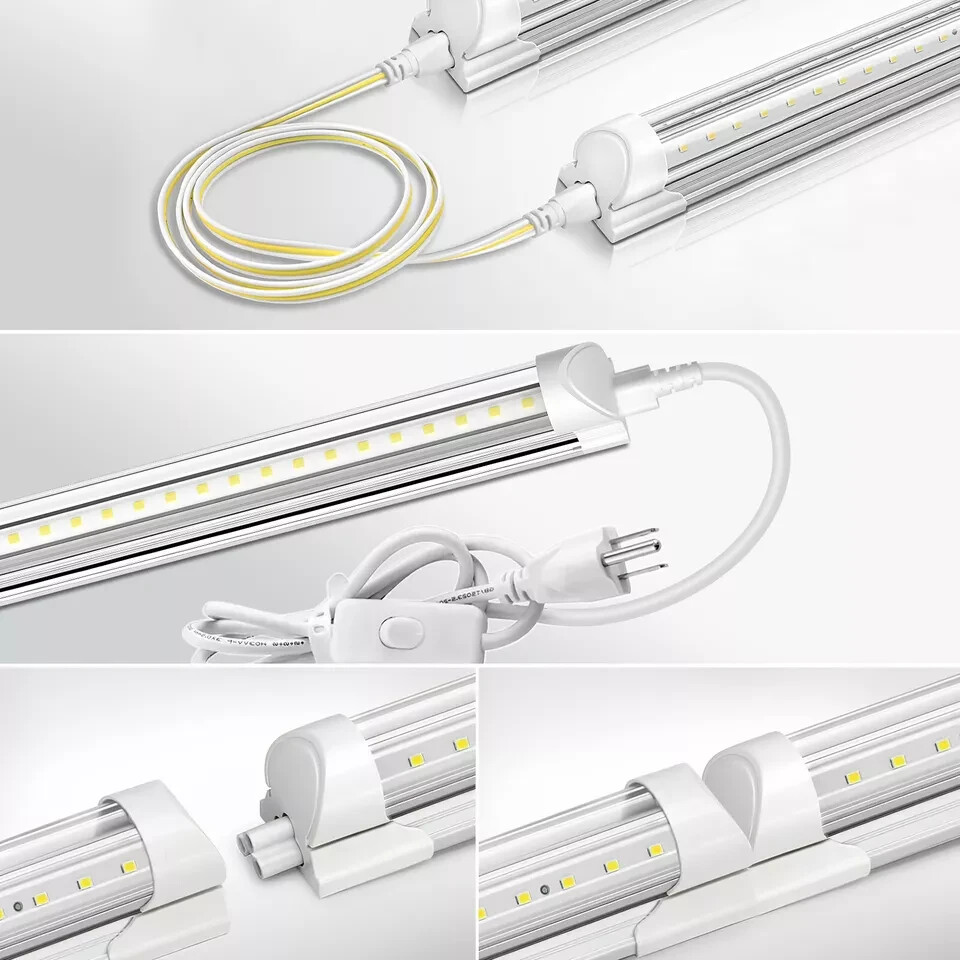 4FT LED Shop Light T8 Linkable Ceiling Tube Fixture 24W Daylight 6000K Clear