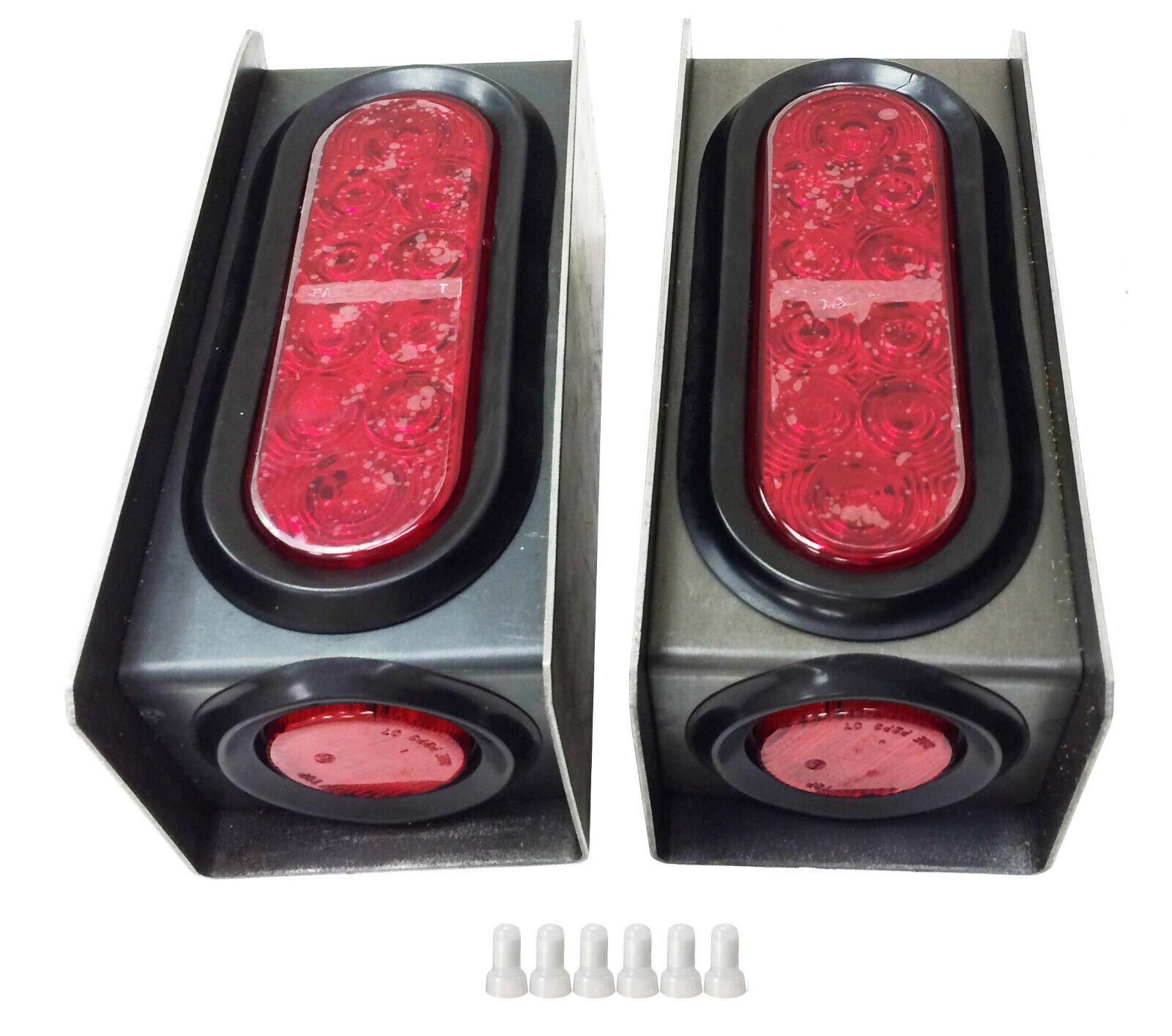 2 Steel Trailer Light Boxes w/Red 6" Oval & 2" Marker LED Lights +Wire Connector