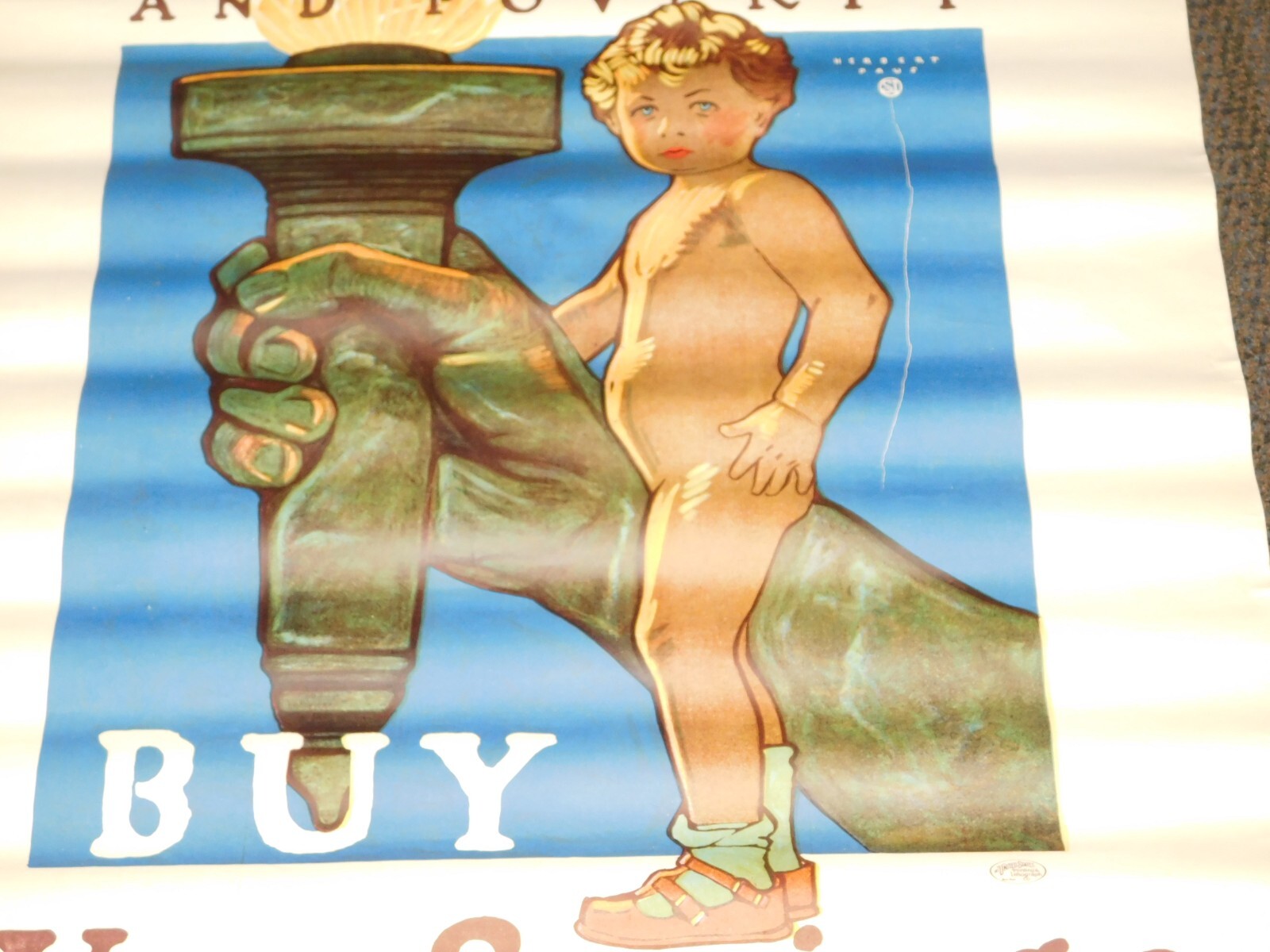 VINTAGE WWI WORLD WAR 1 SAVE YOUR CHILD SAVING STAMPS POSTER