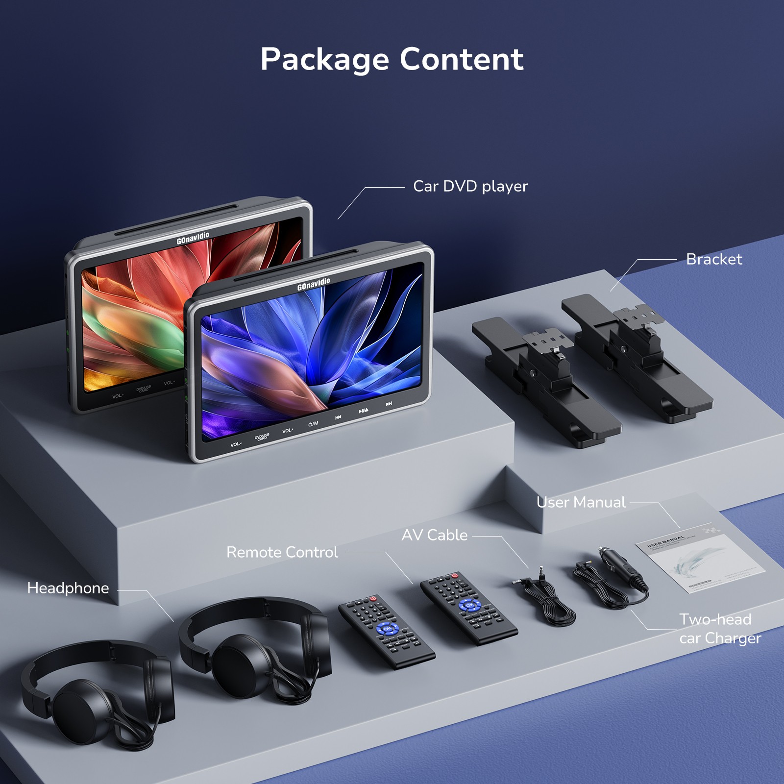 2 x 10.1" Full HD Car Headrest Monitor DVD Player 1080P Screen HDMI USB +Headset