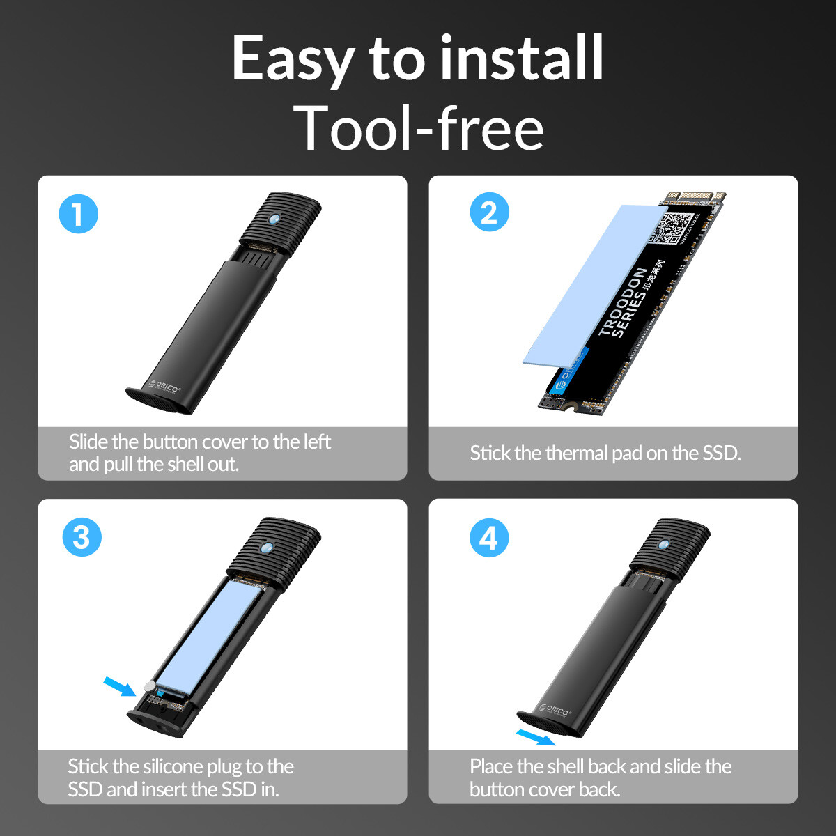 ORICO M.2 NVMe/SATA SSD Enclosure USB 3.2 Gen 2 10Gbps Adapter NVMe 2 in 1 Cable