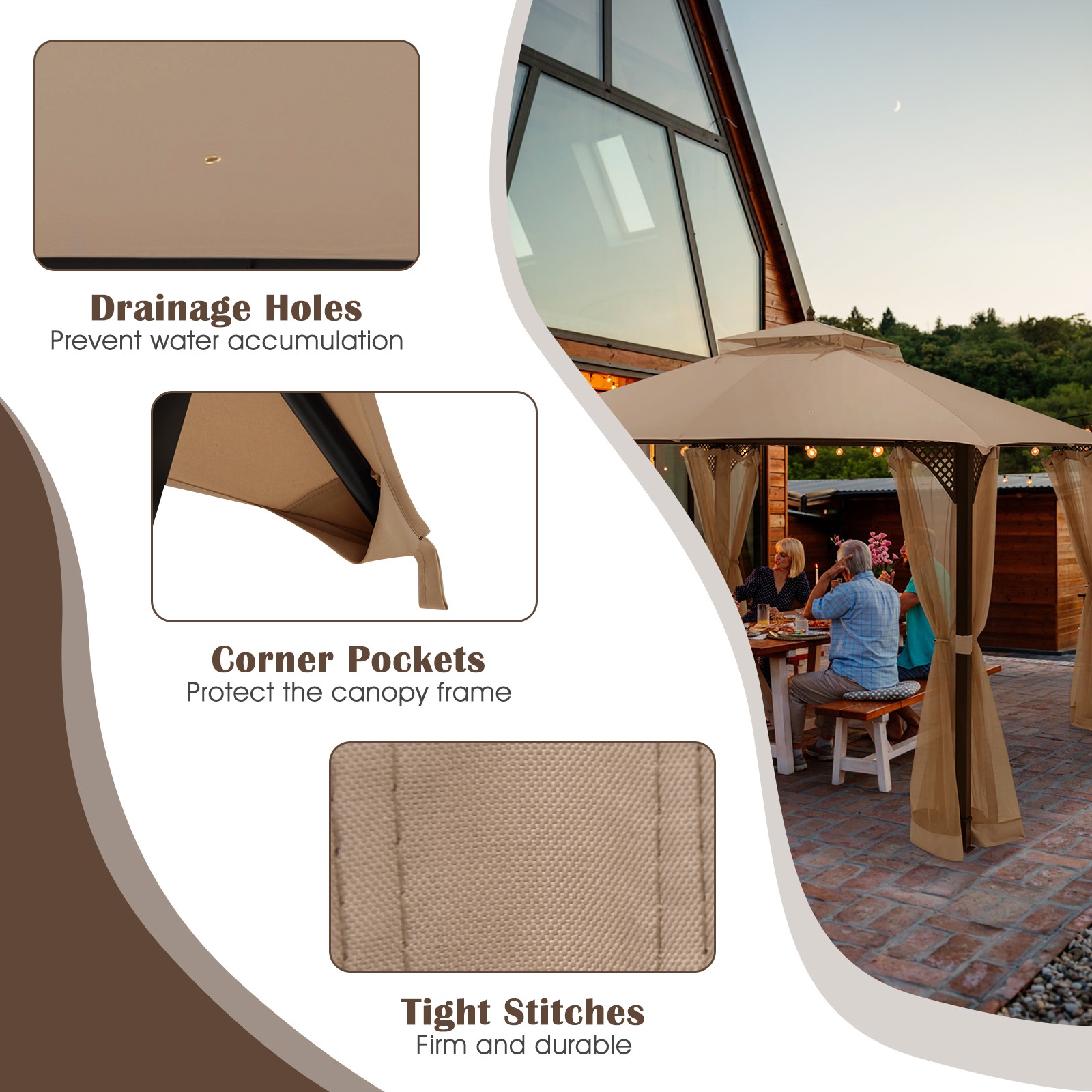 10' x 12' Patio Gazebo Replacement Top Cover 2-Tier Canopy CPAI-84 Outdoor Brown