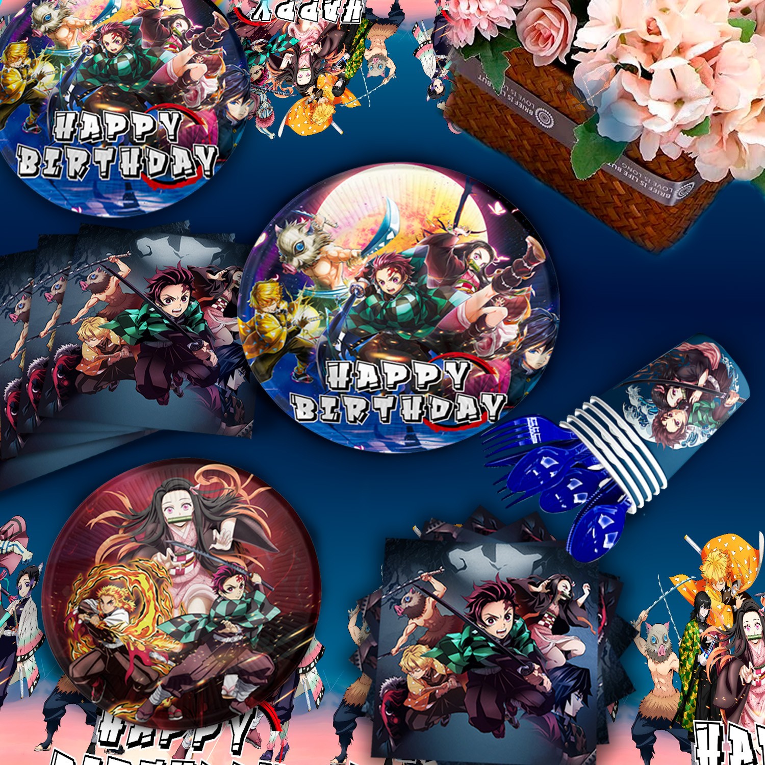 112 Pcs Anime Demon Slayer Party Decoration Demon Slayer Birthday Balloon Plates