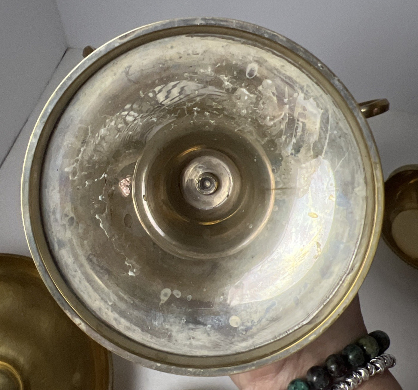 Antique Victorian Epergne Stand Gilt Silverplate Nickel 3 Hanging Bowls 11.5"