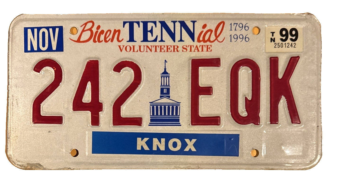 1999 Tennessee Bicentennial License Plate Knox County 242 EQK