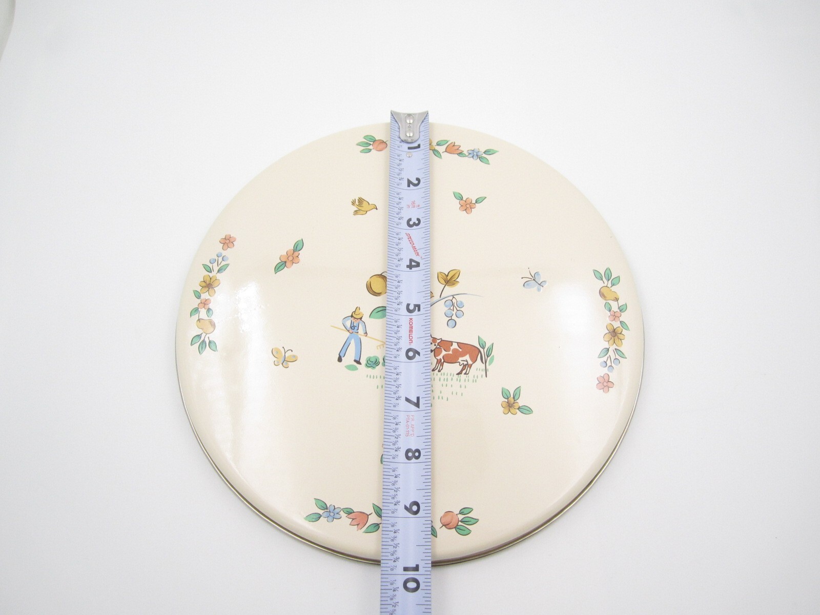 Vtg Farmer Cow Ceramic Stove Top Burner Cover 9 3/4" (Interior) Made in Korea