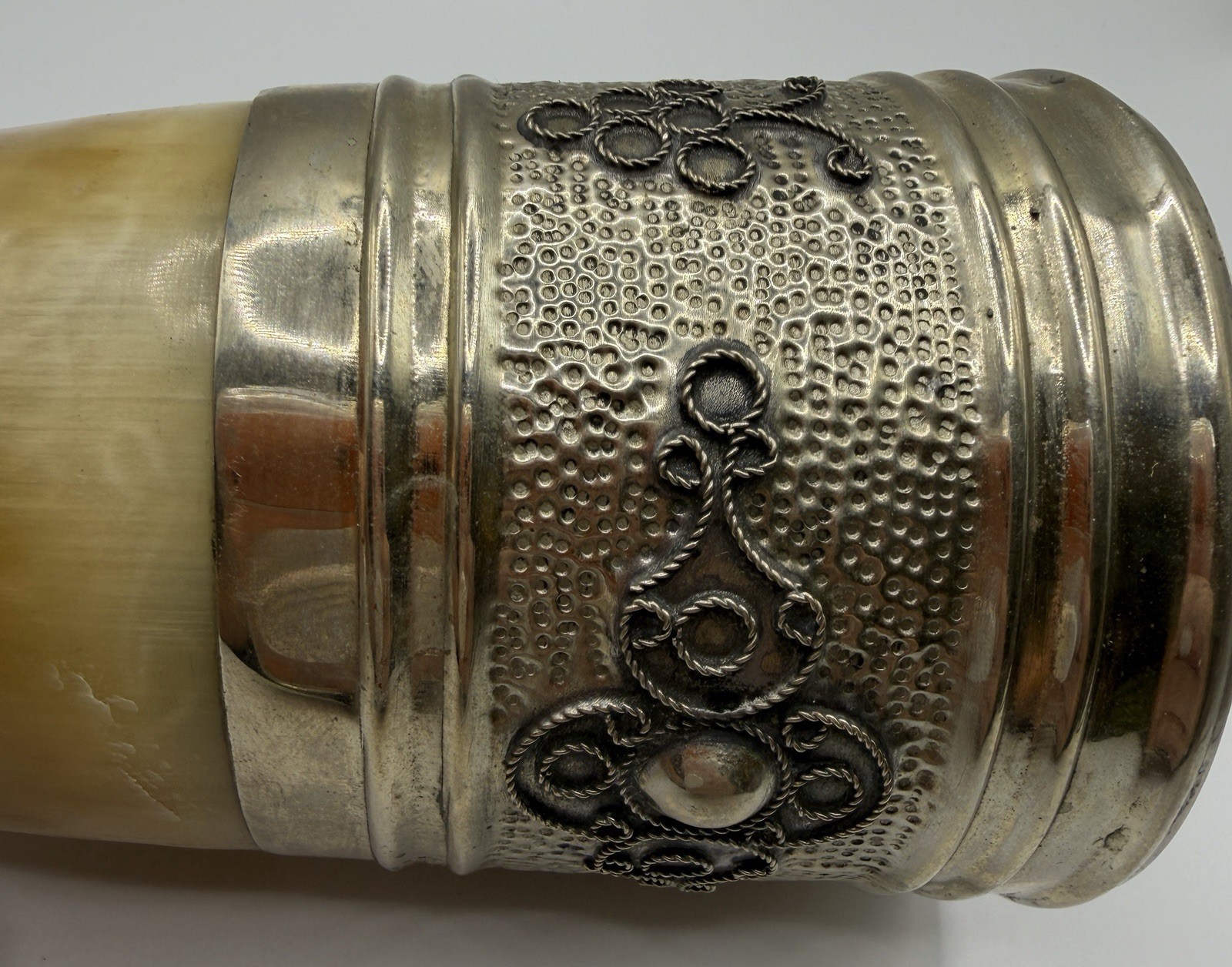 Vintage Ornate Drinking Horn with Chain Used Barware Cup