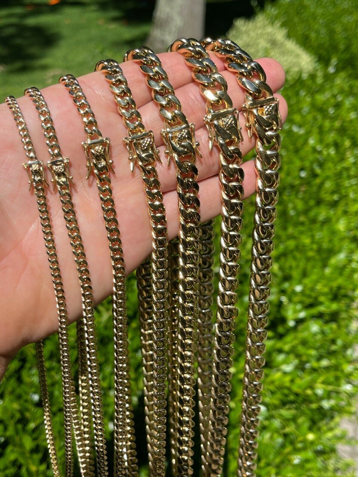 Miami Cuban Link Chain Necklace Bracelet 14k Gold Plated Stainless Steel 4-14mm