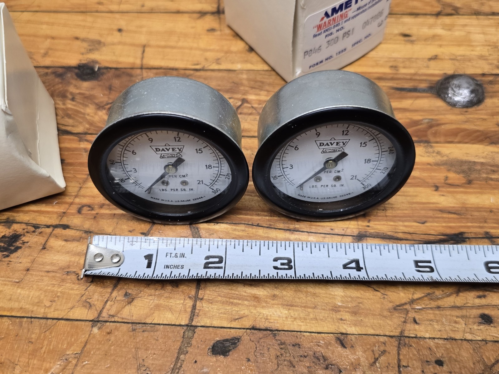 Pair Of Davey Air Compressor Pressure Gauges 300psi 2" Face 1/8"ANPT USA NEW