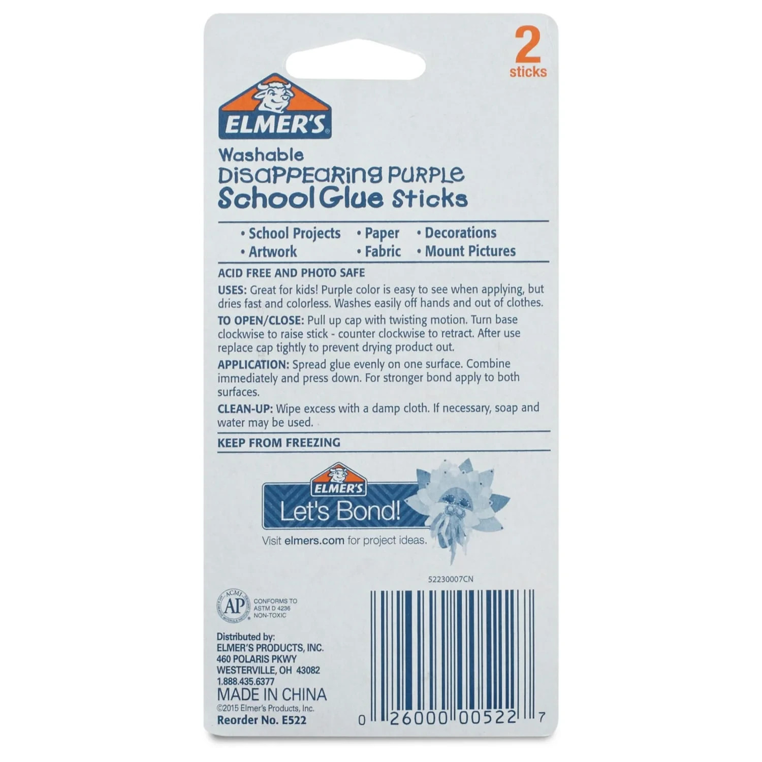 Elmer's Glue Stick Washable Disappearing Purple School Glue .21oz EACH 2 Pack