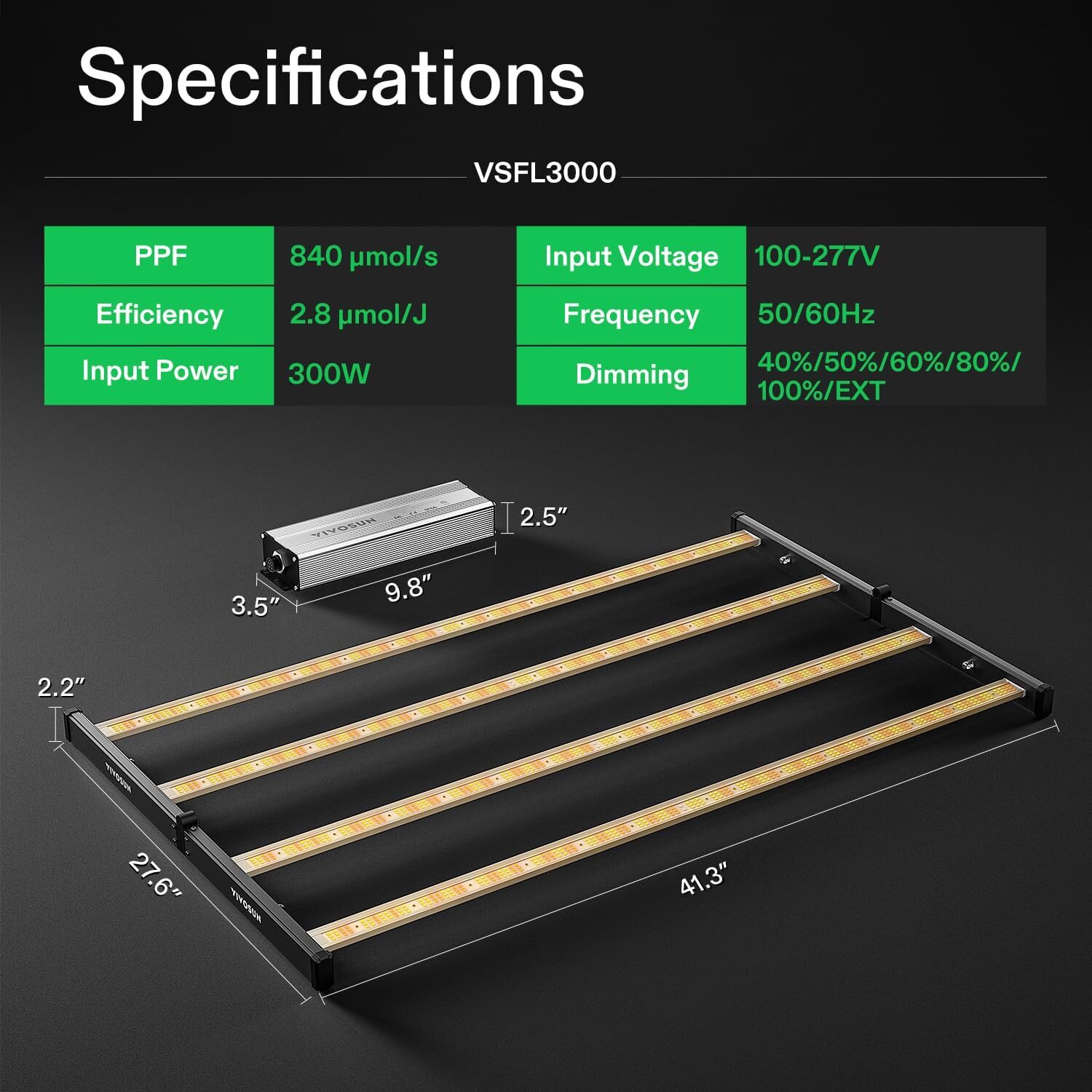 VIVOSUN 300W-650W LED Grow Light Bar Full Spectrum Dimmable for Grow Tent Plants