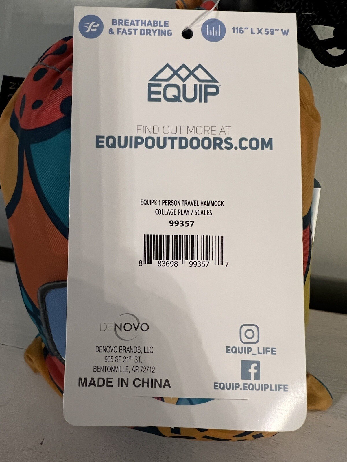 Travel Hammock Equip Lightweight Multicolor One Person Great For Camping NWT