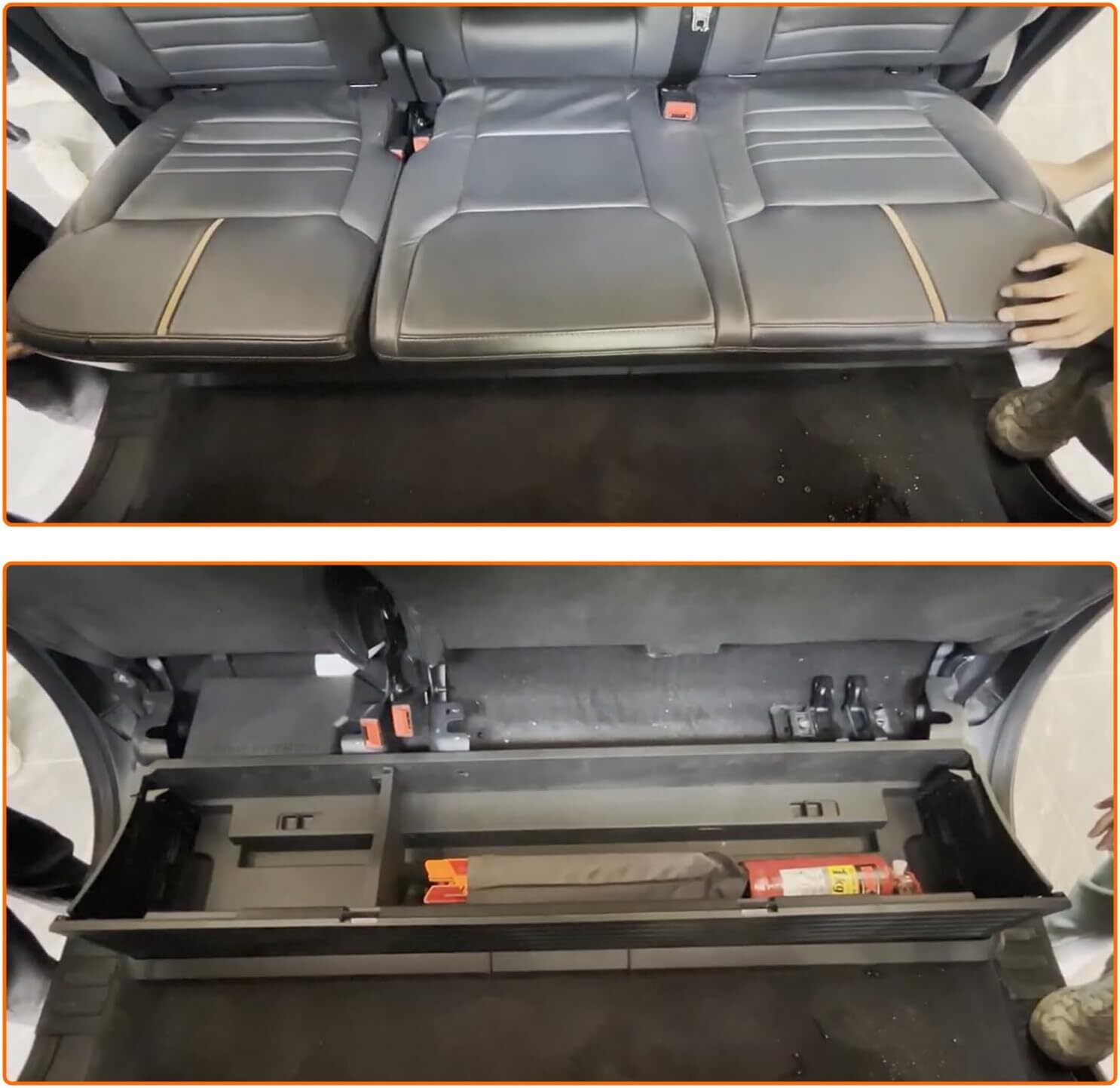 Upgraded Folding Under Rear Seat Storage Box for 2015-2024 Ford F150 Cargo Black