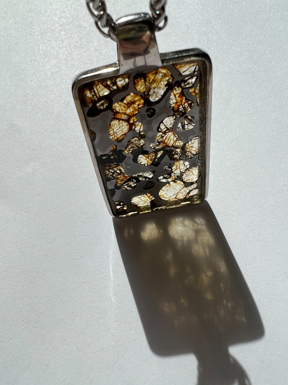 Sericho Pallasite olivine Meteorite Military Pendant 925 Sterling Silve Frame
