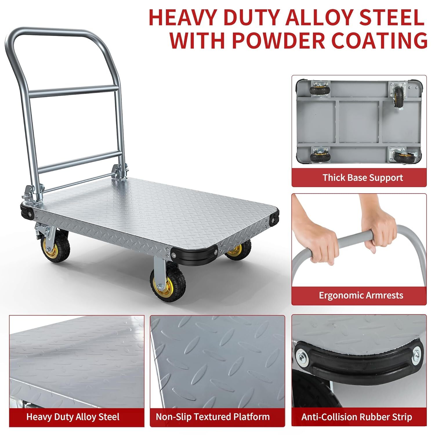 Foldable Large Flatbed Cart Platform Truck Cart Dolly W/ Wheels Steel 2000 LBS