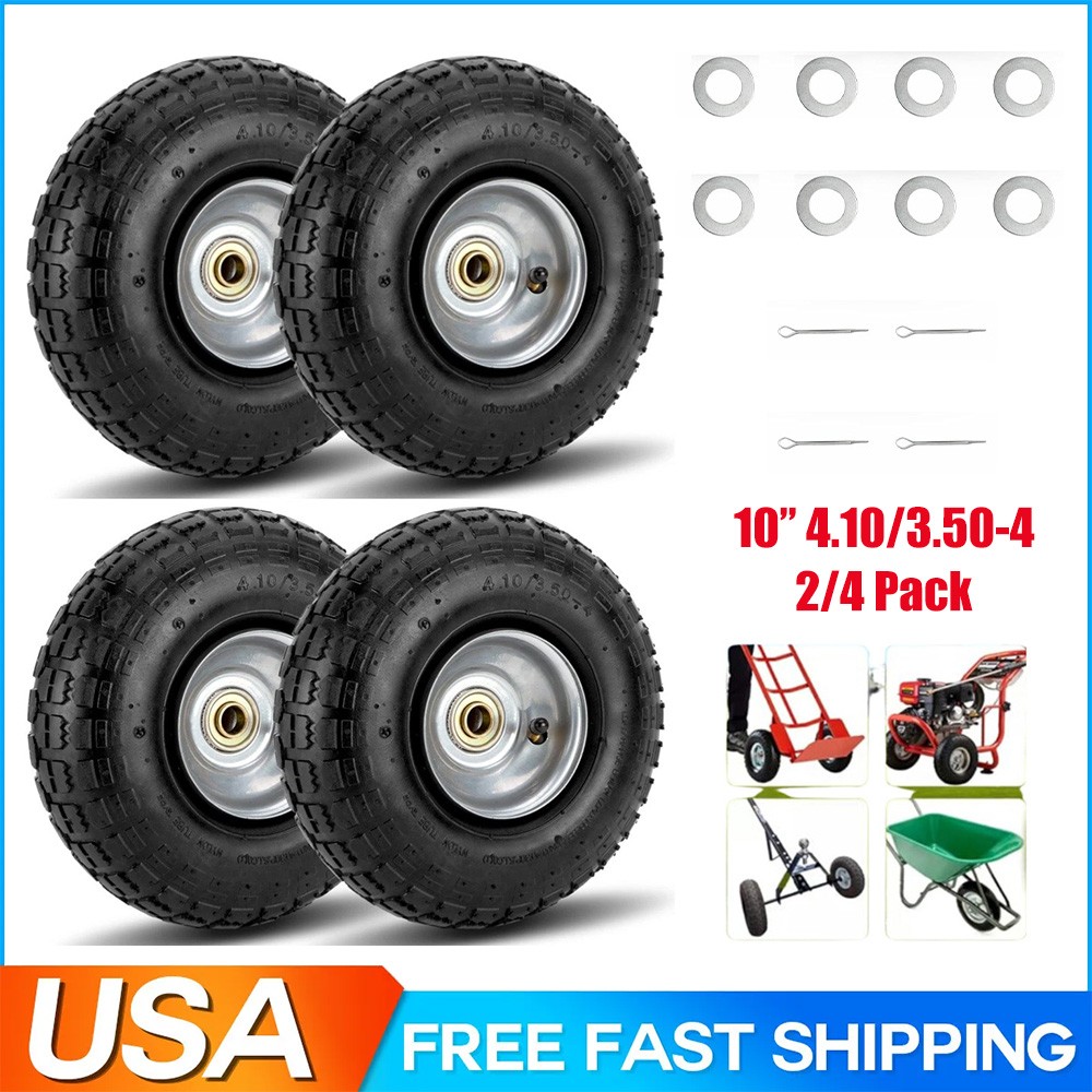 10 Inch 4.10/3.50-4 Flat Free Tire & Wheel for Garden Wagon Hand Truck Trolley